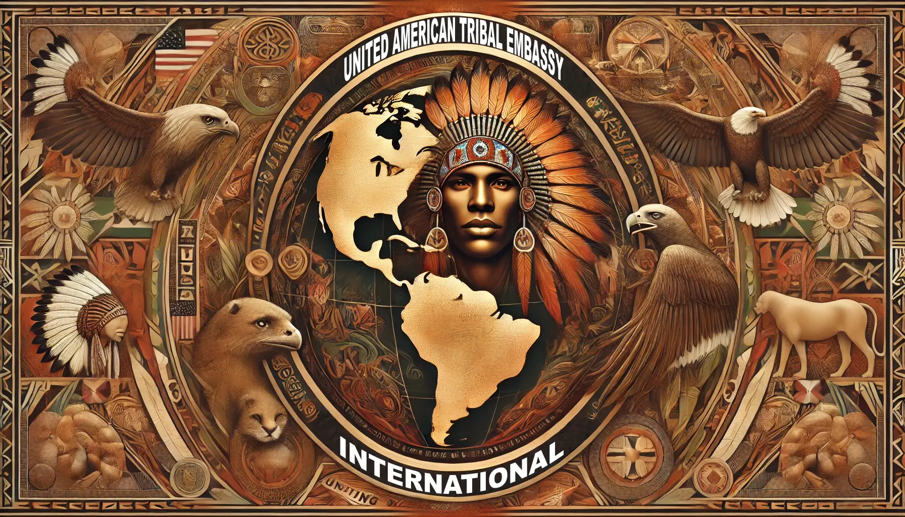 United American Tribal Embassy International (UATEI) website, showcasing a central figure with a co